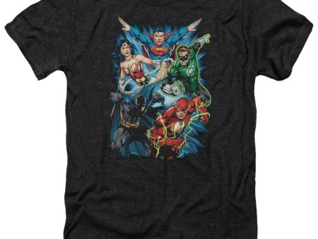 JUSTICE LEAGUE OF AMERICA : JUSTICE LEAGUE ASSEMBLE ADULT HEATHER BLACK SM on Sale