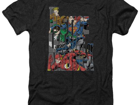 JUSTICE LEAGUE OF AMERICA : LETTERED LEAGUE ADULT HEATHER BLACK XL on Sale