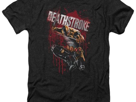 JUSTICE LEAGUE OF AMERICA : BLOOD SPLATTERED ADULT HEATHER BLACK 3X on Sale