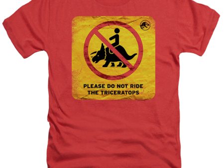 JURASSIC WORLD : DON T RIDE SIGN ADULT REGULAR FIT HEATHER SHORT SLEEVE Red 3X Fashion